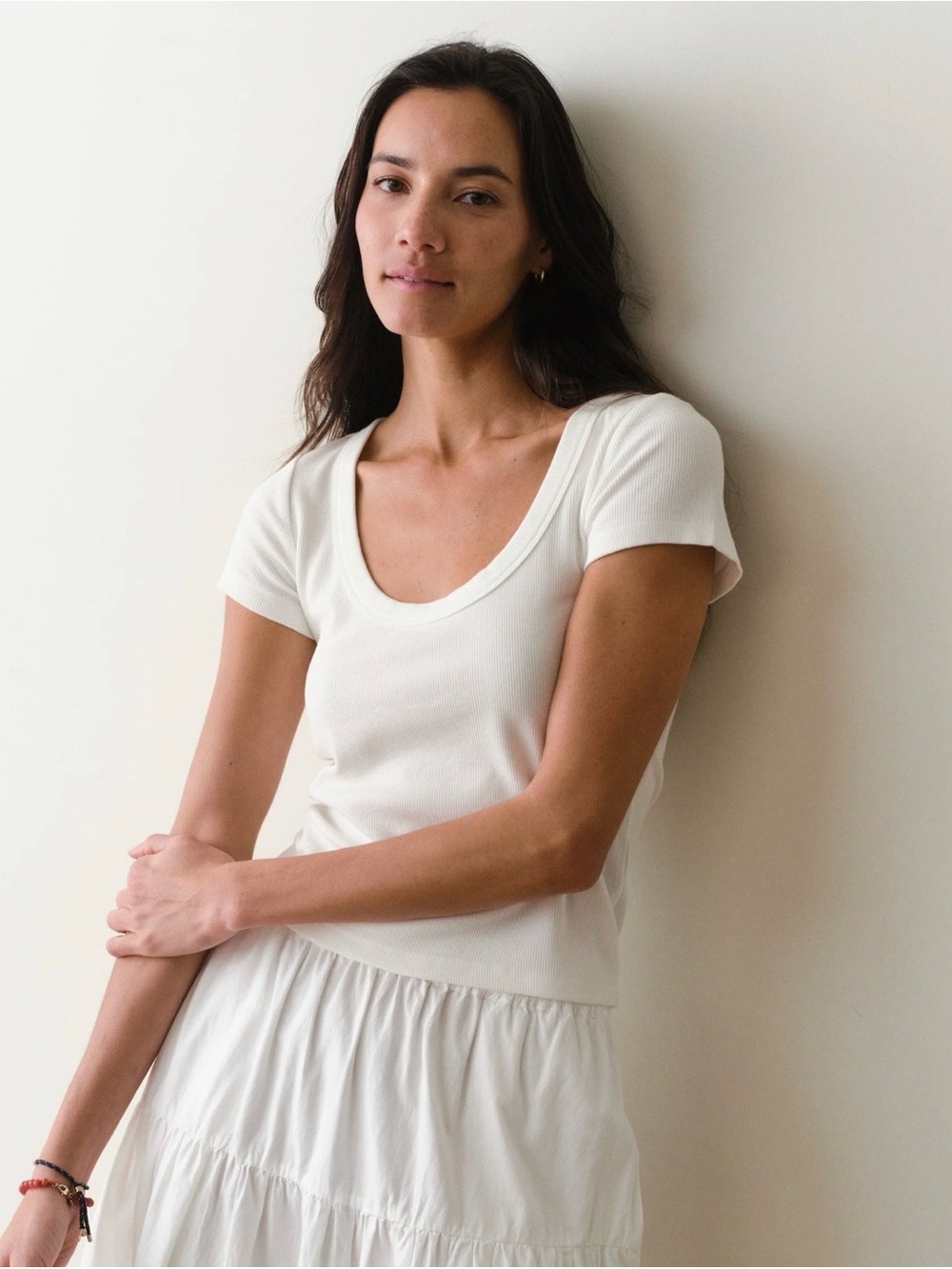 Marine Layer, Lexi Rib Sun-In Scoop Tee, Size Small, Antique White